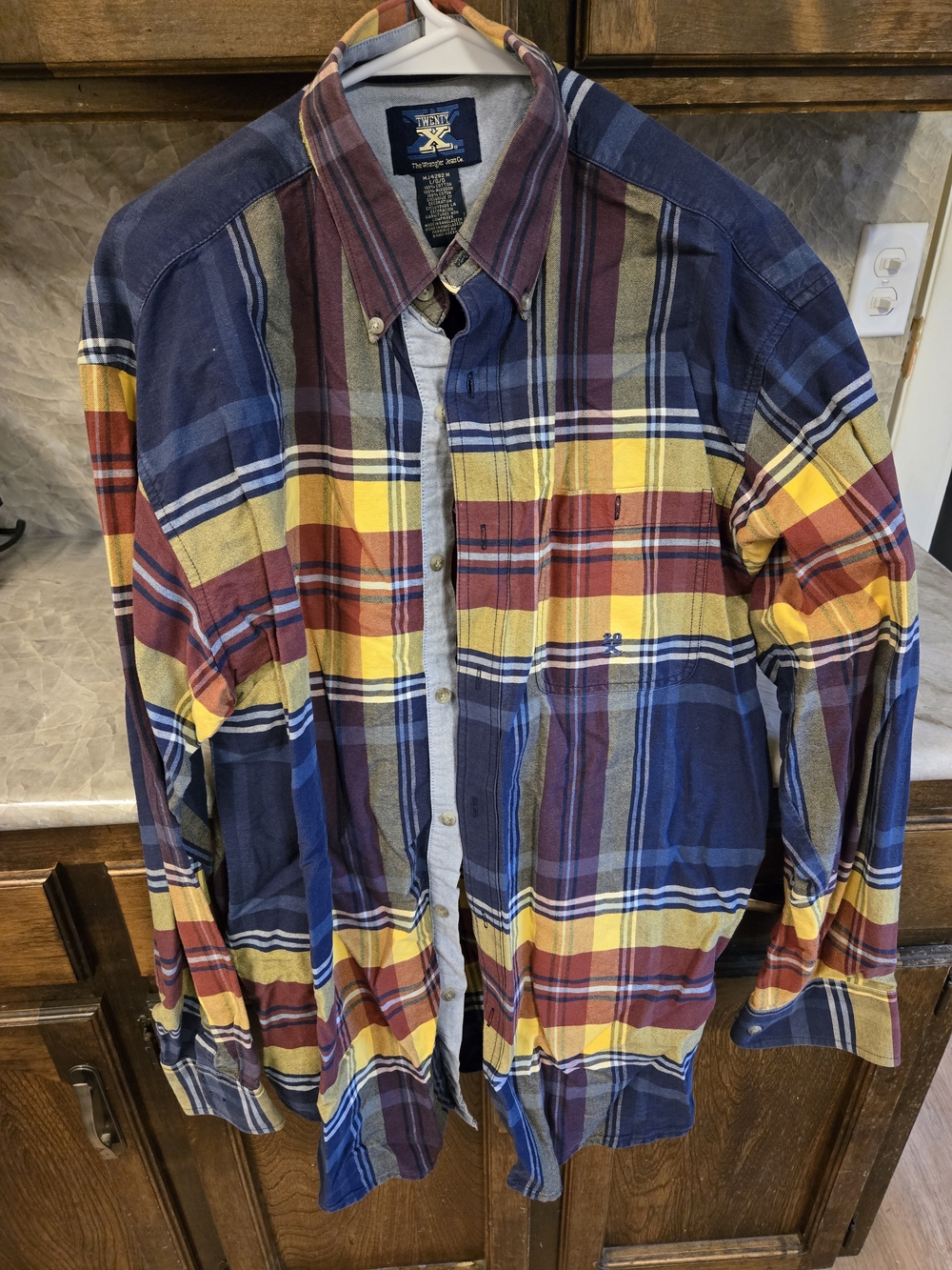 Wrangler Men's Plaid Button-Down Shirt in Blue, Yellow, Red